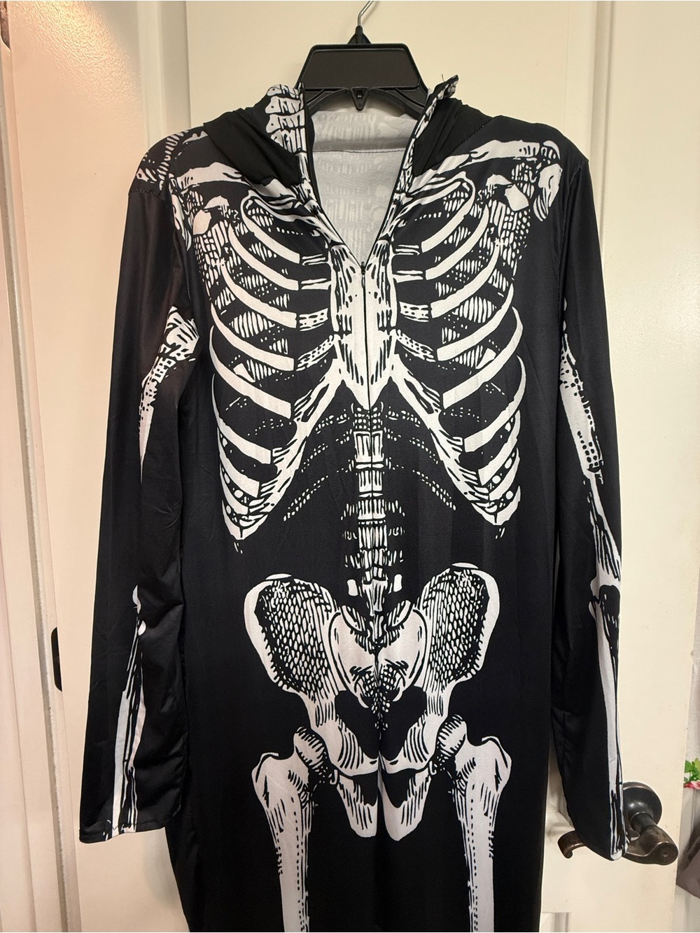 Halloween Costume Black Skeleton Hooded Onesie Unisex M-L